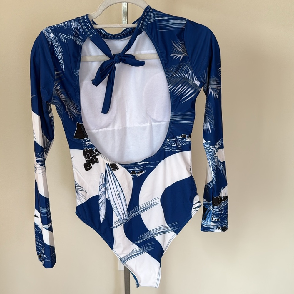 NWOT AGUA BENDITA OPEN BACK LONG SLEEVE One Piece swimsuit - Medium Clara Azure - Picture 3 of 4